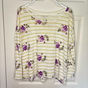 American Eagle Outfitters Favorite Tee Purple Floral Green Stripes Loose Size L